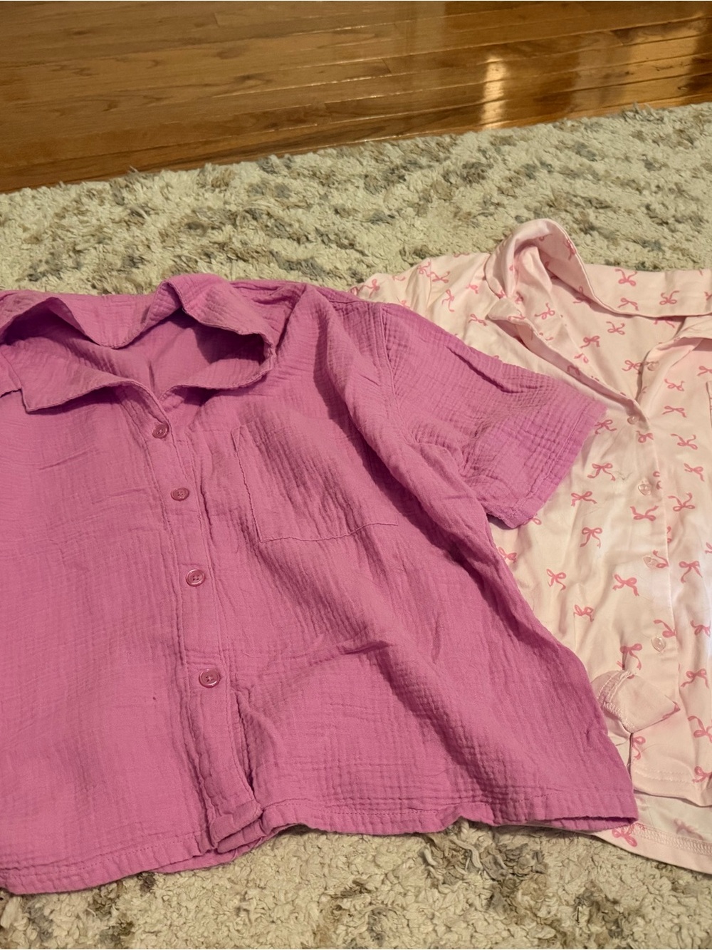 Pink Short Sleeve Button Front Top
